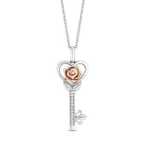Disney Enchanted Belle 1/10 Ct. Diamond Rose Key Sterling Silver & 10K Rose Gold
